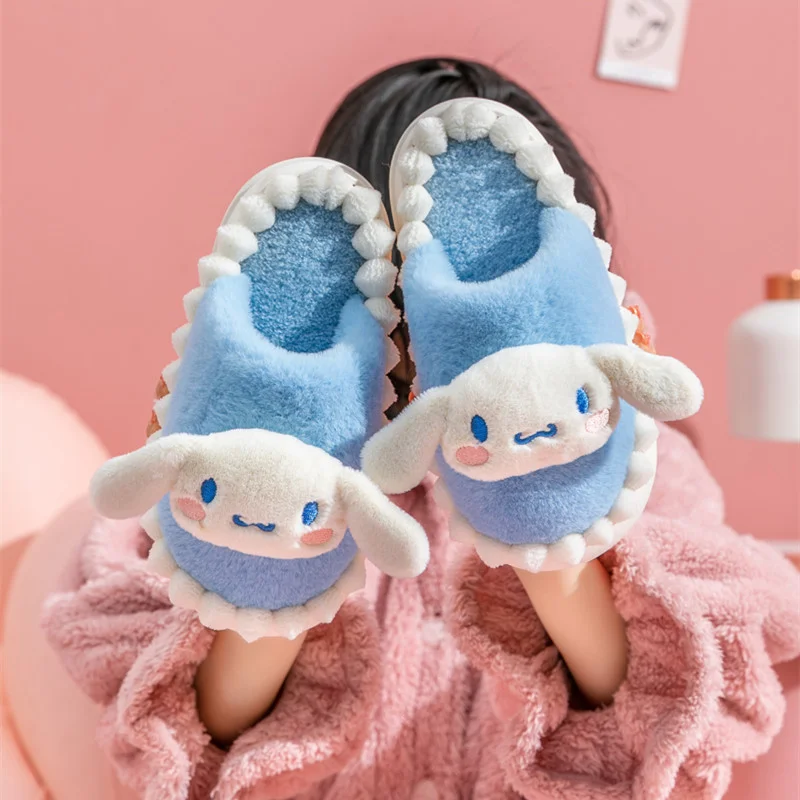 Sanrio big-eared dog sweet and cute home warm women's shoes cartoon contrasting color non-slip plush thick-soled cotton slippers