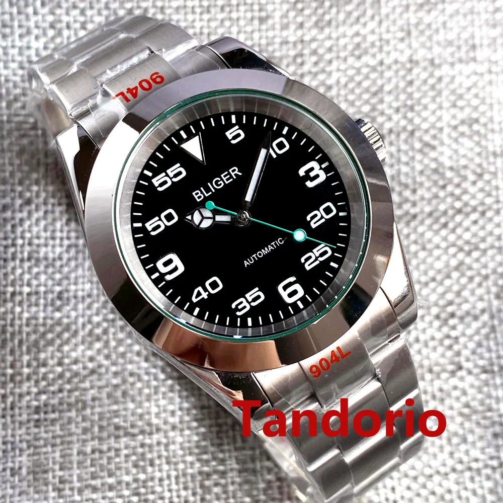 

Bliger 36mm/39mm Sapphire Glass Black Dial Automatic Men Watch NH35A PT5000 Brushed Bracelet Fashion Green Hand