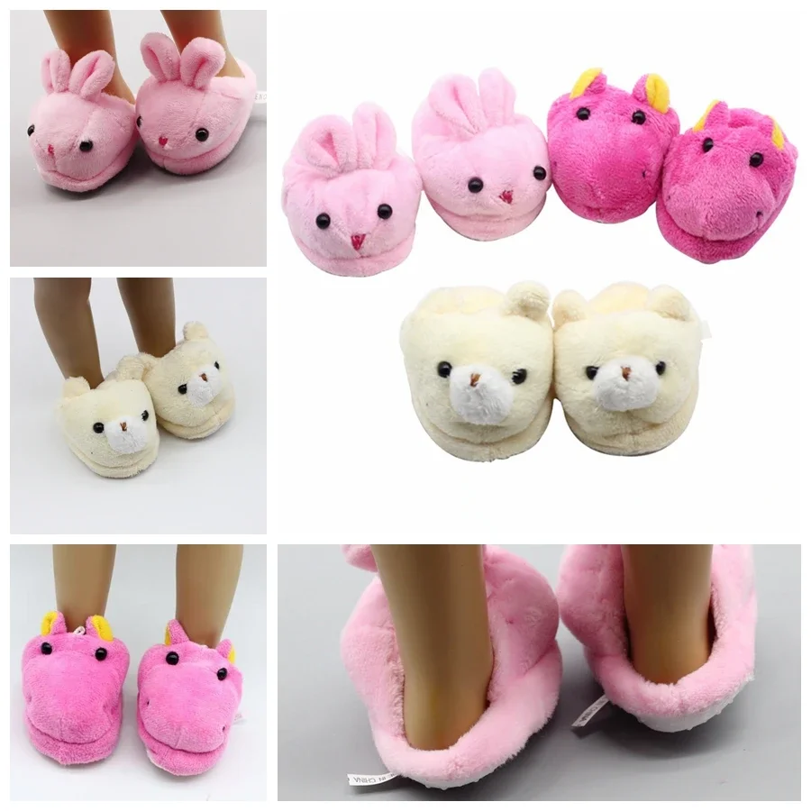 43 Cm Doll Clothes Shoes Lovly Rabbit Fuzzy Slipper Hole Shoes Fit 18 Inch American Baby New Born Doll Accessories Gift for Girl