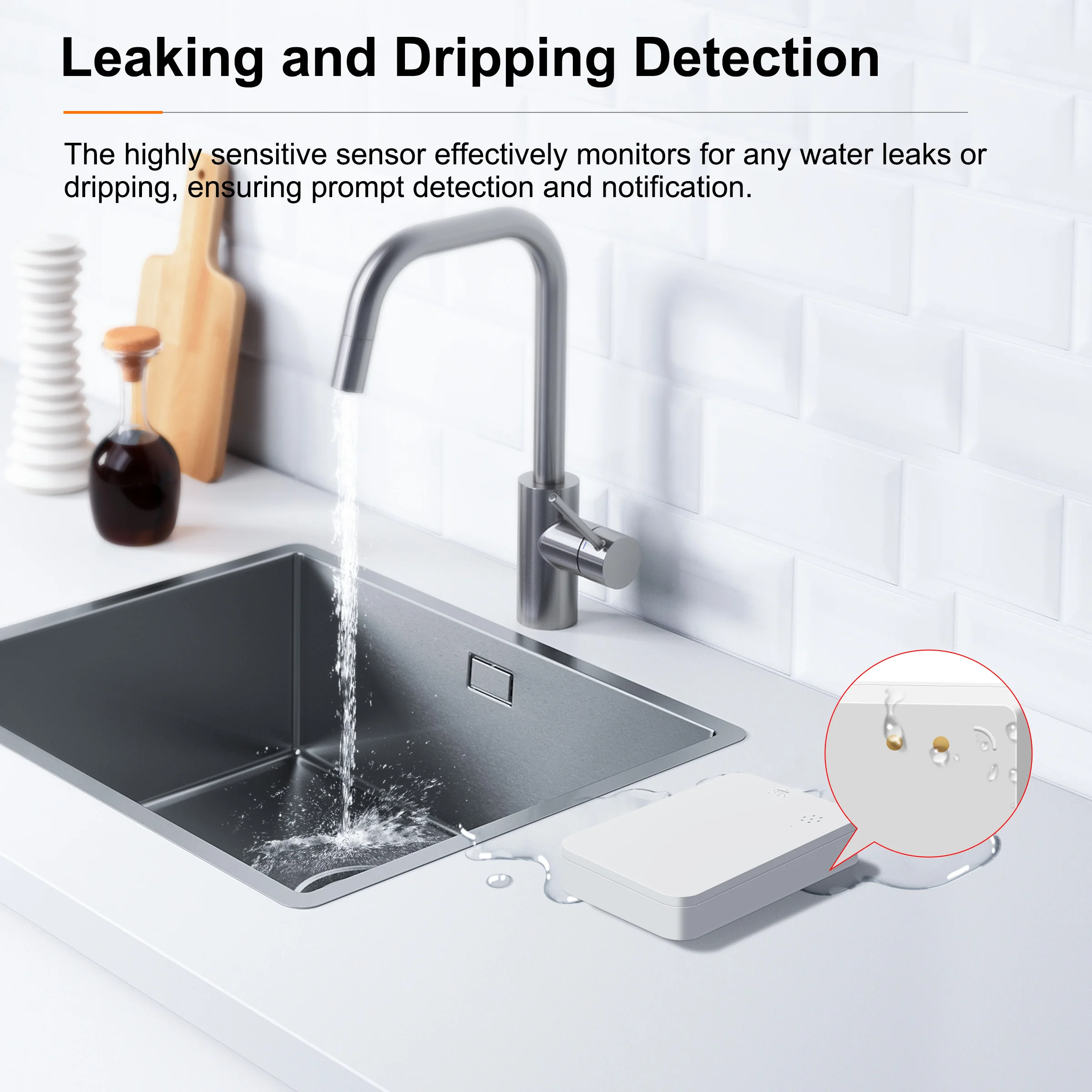 GIRIER Tuya ZigBee Water Leak Sensor Smart Leakage Detector Built-in Smart Siren 85dB Alarm Sound for Smart Home Security System