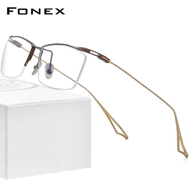 

FONEX Titanium Glasses Frame Men Semi Rimless Square Eyeglasses Men's Half Rim Frame Eyewear ACTFour