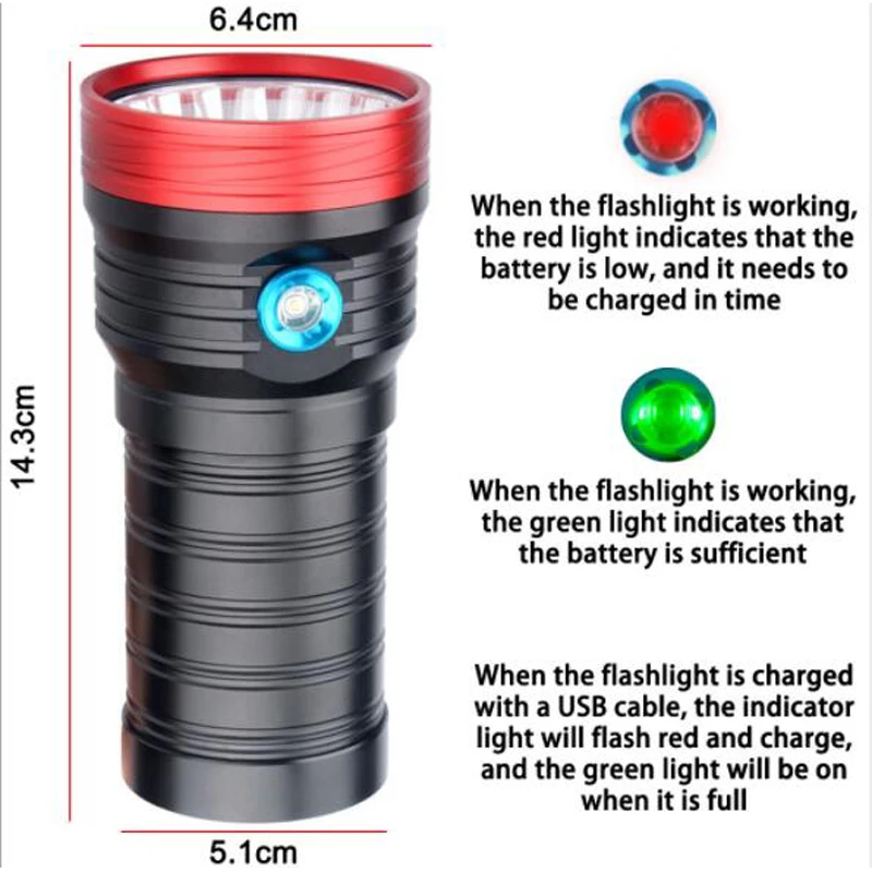 K18 80W 5400LM Super Power 18x XML-T6 LED Flashlight USB Rechargeable 3 Modes IP65 Waterproof Flash Light Torch