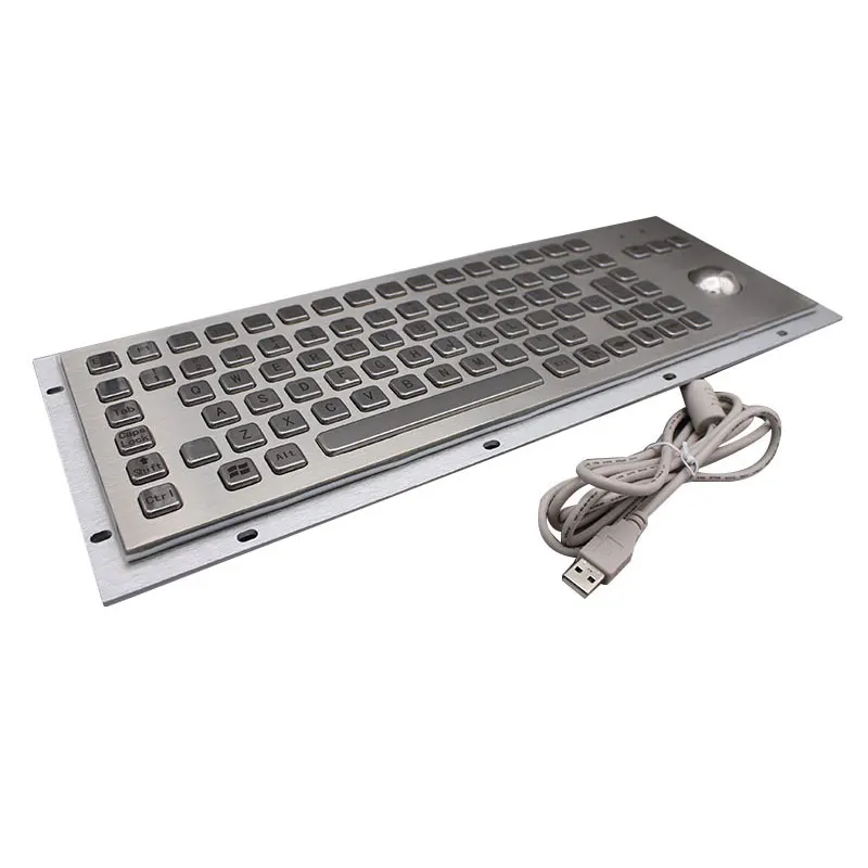 Stainless Steel IP65 Rugged Industrial Metal Keyboard With Trackball Mouse