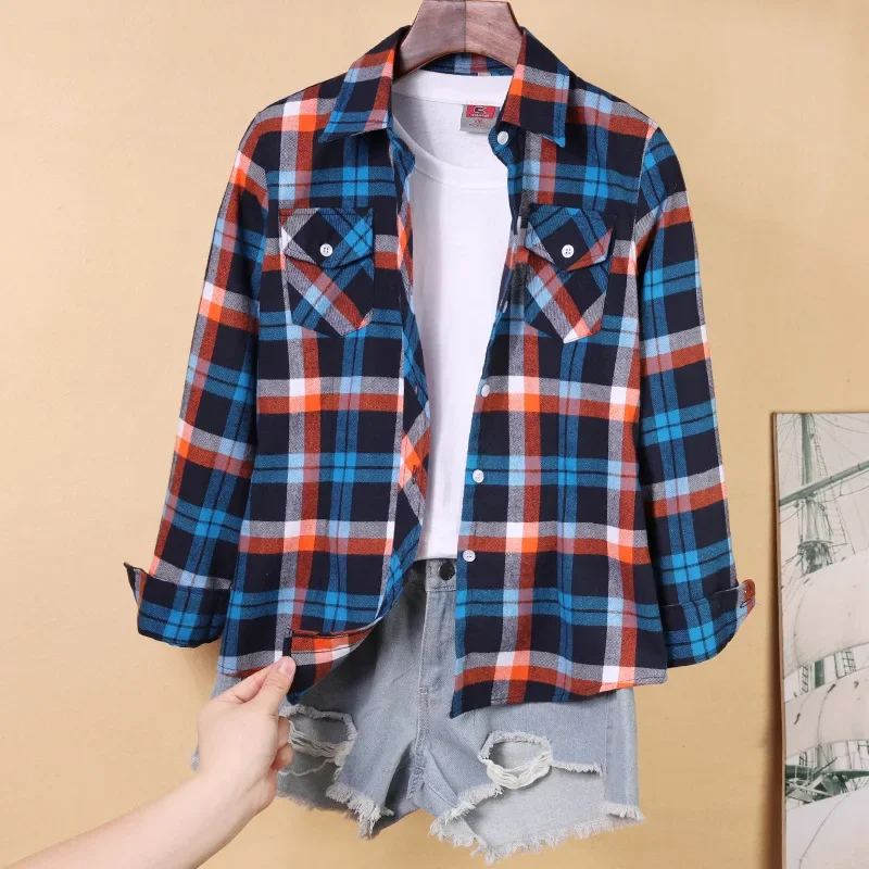 New Women\'s Plaid Shirts M-5XL Female Cotton Blouse Long Sleeve Checkered Shirt Slim Turn-down Collar  Blouses  Women Shirts