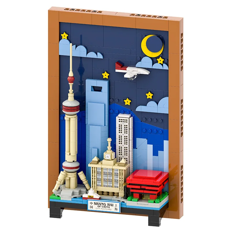 Architecture Bricks Chinese City Postcard International Shanghai Mural Painting Building Blocks Decorative Toys Boys