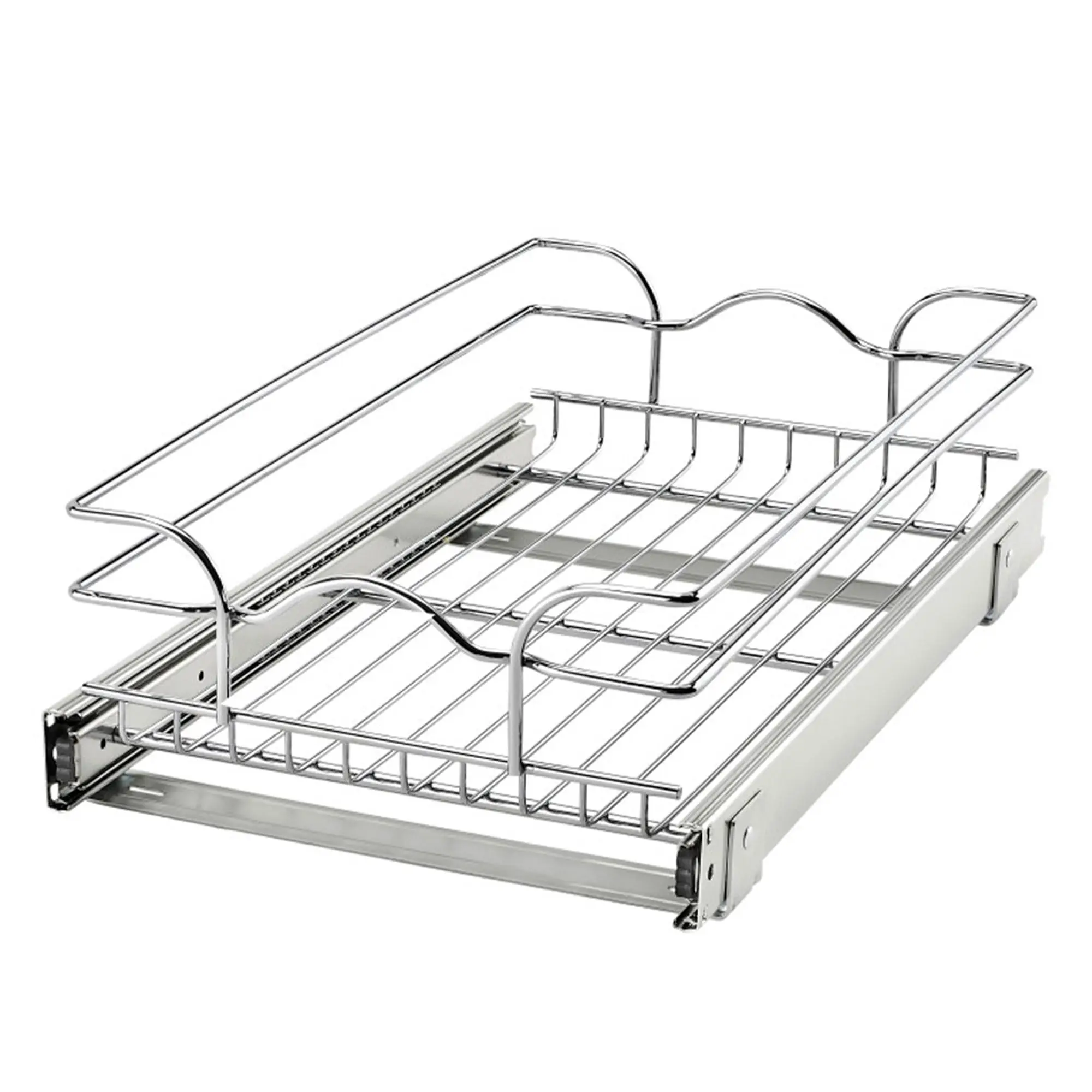 Steel Wire Pullout Drawer Organizer Shelf for Kitchen Cabinets, Slide Out Storage Basket, Min Opening Width of 11.5
