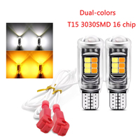 Oprah 2PCS T15 Led W16W Super Bright Turn Signal Bulb Dual-Color Motorcycle Tail Daytime Running Light 3030SMD White Yellow 12V