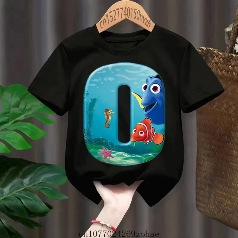 Camiseta de algodón con estampado de Disney Finding Nemo para niños y niñas, camisa de cuello redondo a la moda, ropa de manga corta, novedad de verano 2024