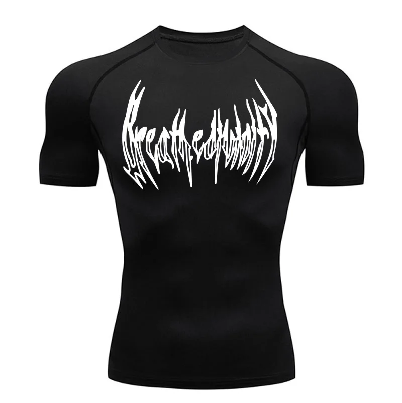 Summer Men\'s Short-Sleeved T-shirt Black Fitness Compression Shirt Quick-drying Sportswear Sun Protection Long-Sleeved Shirt Top