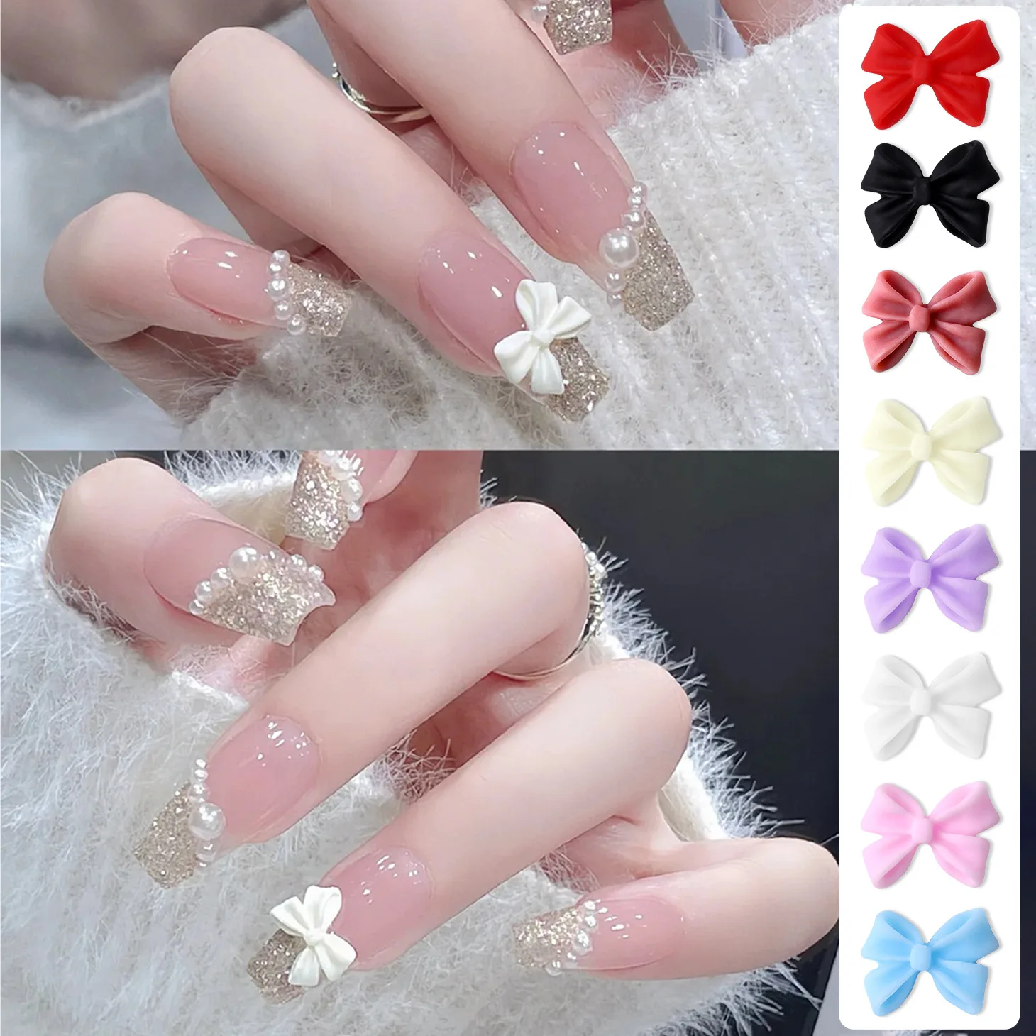 Hot Selling 100pcs Random Mix Colors Resin Bow 3D Nail Charms Decorations Bowknot for Nails Art DIY Manicure Tips