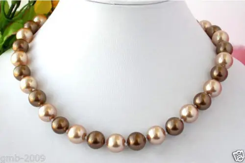 Natural AAA 10mm Coffee Champagne South Sea Shell Pearl Necklace 18