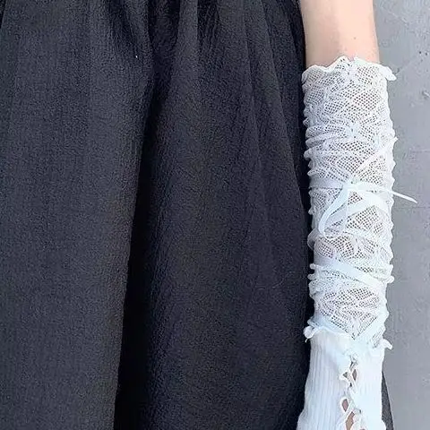

Cute JK Girls Lolita Gothic Fingerless Mesh Flower Lace Elastic Strapping Gloves Women Sunscreen Sleeve Clothing Accessories