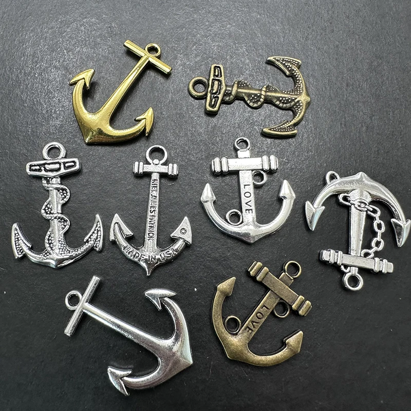 10pcs Tibetan Silver Bronze Anchor Jewelry Pendant DIY Vintage Style Bracelet Necklace Connector Making Supplies Accessories