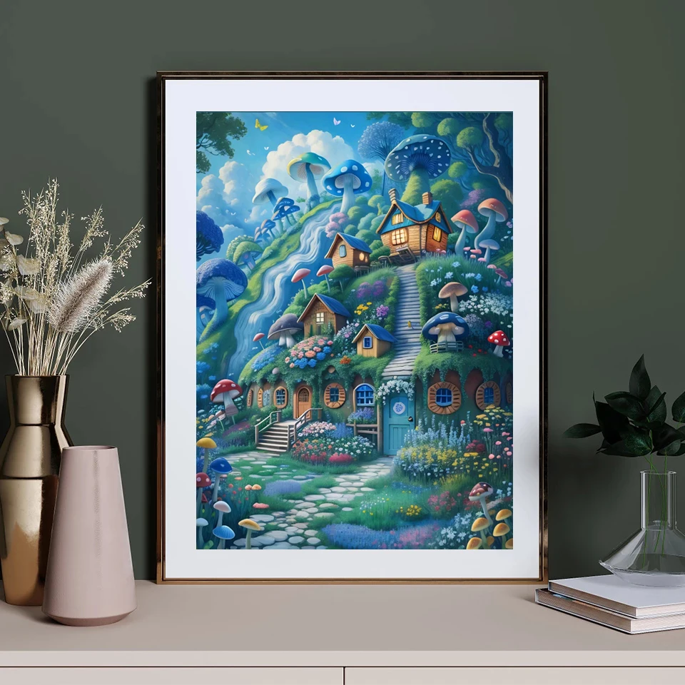 Mushroom House New Arrivals DIY 5D Diamond Painting Fairy Tale Town Waterfall  Embroidery Cross Stitch Full Mosaic Home Decor