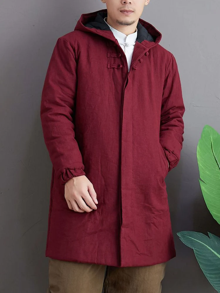 

Новая мужская куртка из хлопка и льна в китайском стиле с капюшоном, осенне-зимняя, модная, повседневная, с длинными рукавами, утепленная, на пуговицах