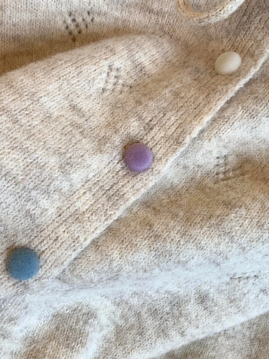 Dopne اللون الأزرق زر حبة حبل جولة Ne المرأة الخريف الشتاء لينة مريحة محبوك فضفاضة مفتوحة سترة سترة #5