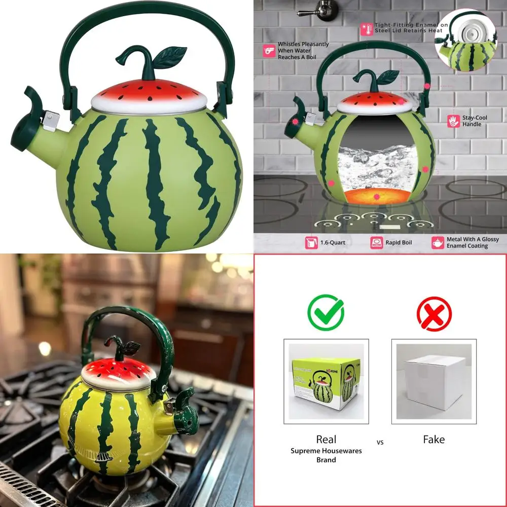 

Enamel Steel Tea Kettle with Whistling Feature, Cute Watermelon Design for Stovetop Use, Supreme Quality Teapot for Kitchen