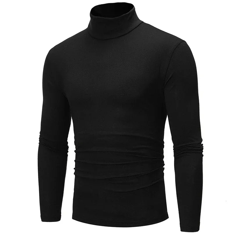 Casual Mens Thermal Underwear Slim Turtleneck Tops Long Sleeve Solid Color Basic Tops T-shirt Undershirts Pullover Men Clothing