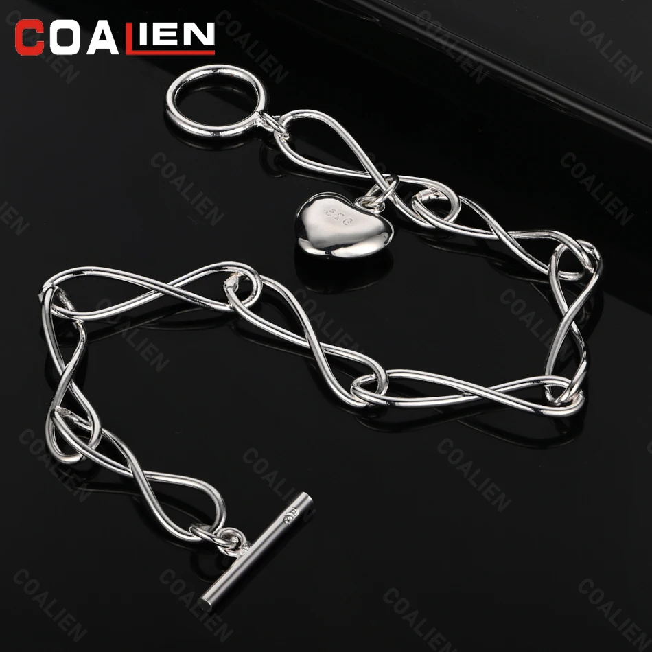 

COALIEN 925 Sterling Silver 8-Shaped Chain Pendant Heart Bracelet Charm Fashion Woman Holiday Gift Jewelry