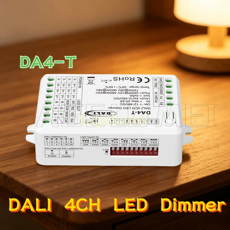 4CH*5A Skydance 12-48VDC DALI Dimmer DA4-T Constant Voltage Push Switch Dimmer for Single Color CCT RGB RGBW Dimmable LED Light