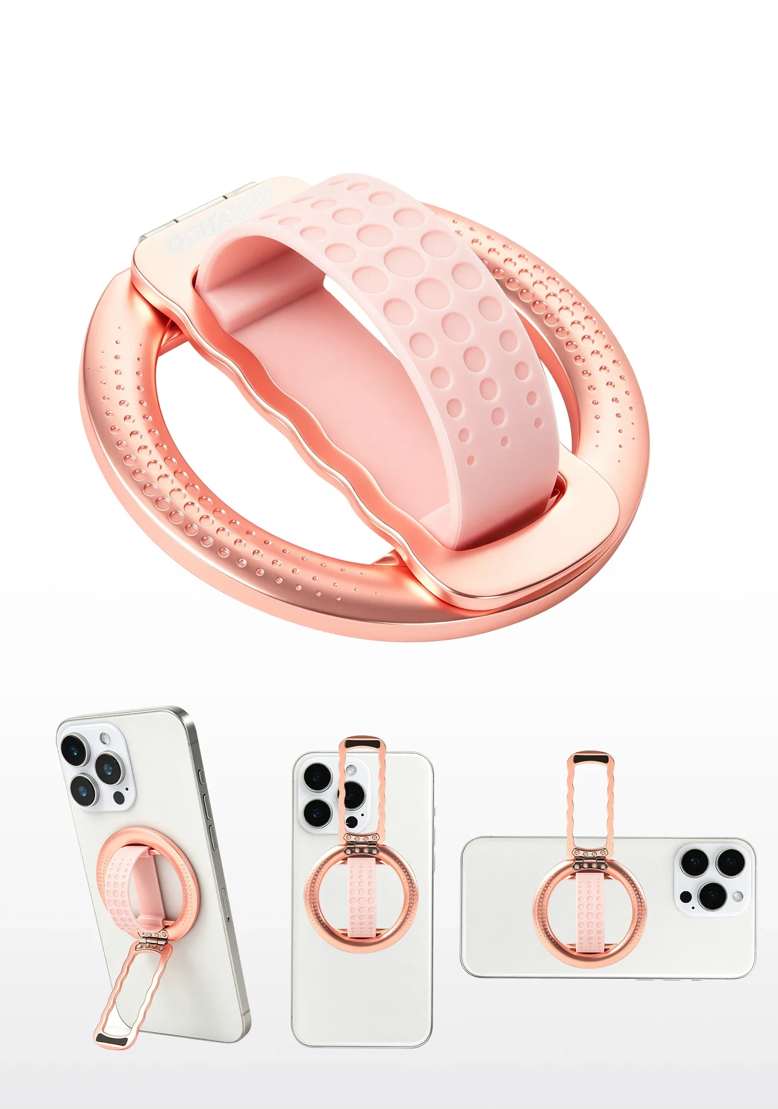 Magnetic Finger Ring Phone Holder Magsafe Silicone Strap Portable Stand for IPhone 17 16 15 Pro Max Plus Samsung Xiaomi