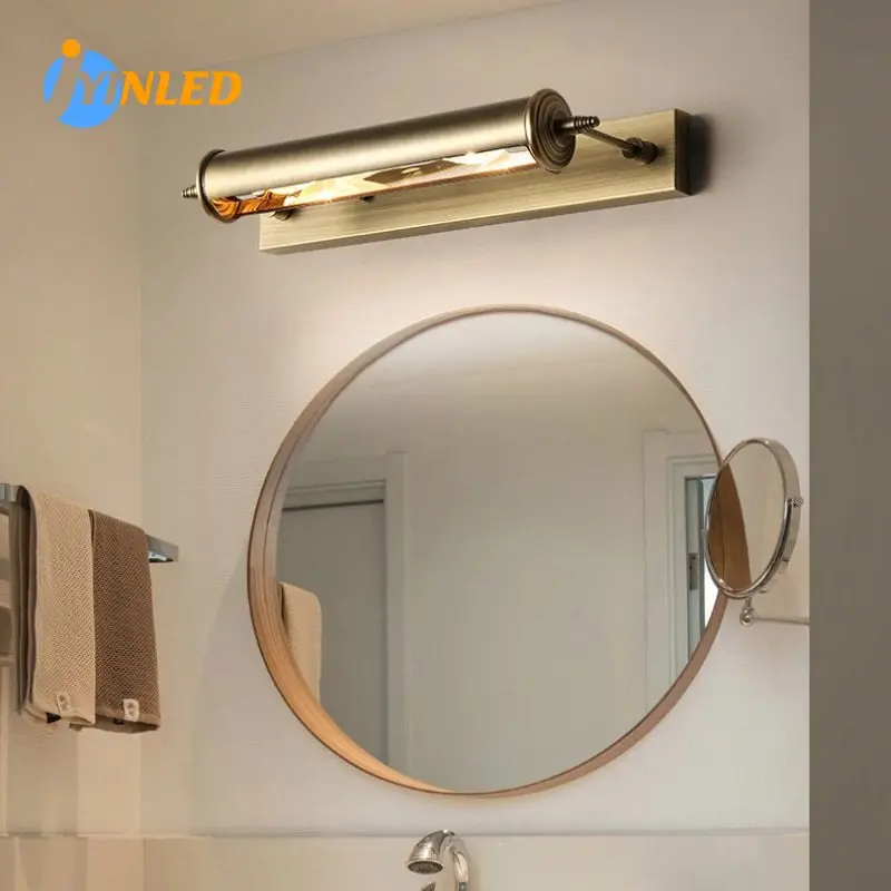 

Retro Metal Mirror Front Lamp Bathroom Showerroom Mural Dressing Room Study Wash Basin Bronze E27 LED Wall Lights Wall Decor