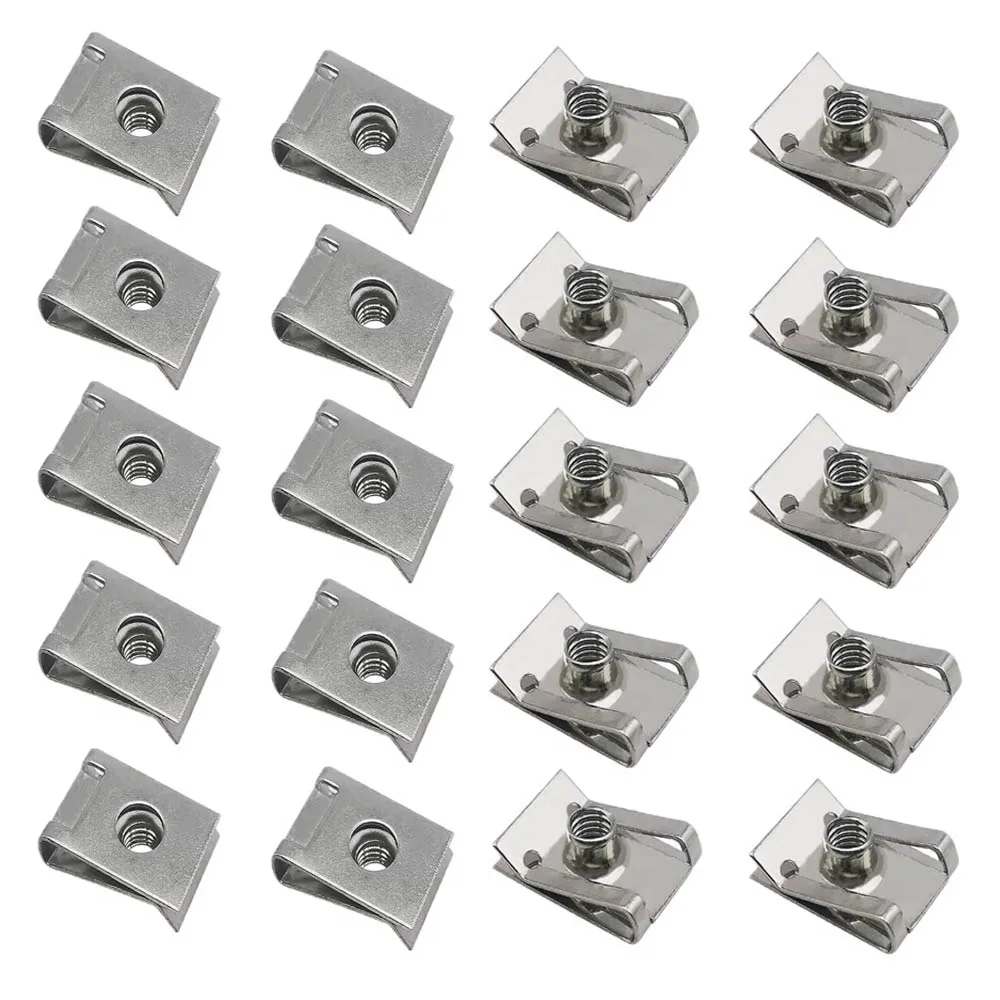 20/10pcs Stainless Steel U Type Clips with Thread M6 M5 M4 M8 8mm 5mm 6mm 4mm Reed Nuts for Car Motorcycle Scooter ATV Moped