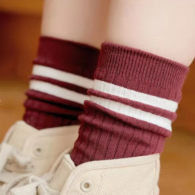 Frauen japanische Baumwolle stricken gestreiften thermischen Fuß hohe lange Socken Frühling Herbst Schulmädchen Harajuku Knöchel kurze Strümpfe