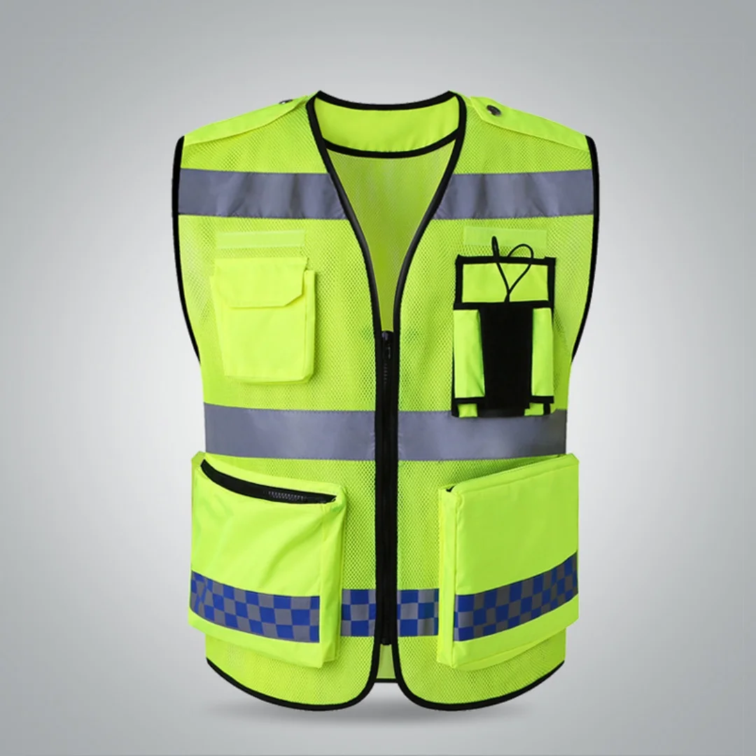 Breathable and Reflective Safety Vest for Autumn and Winter Mesh Pocket Traffic Vest Breathable for Railway and Running Sports