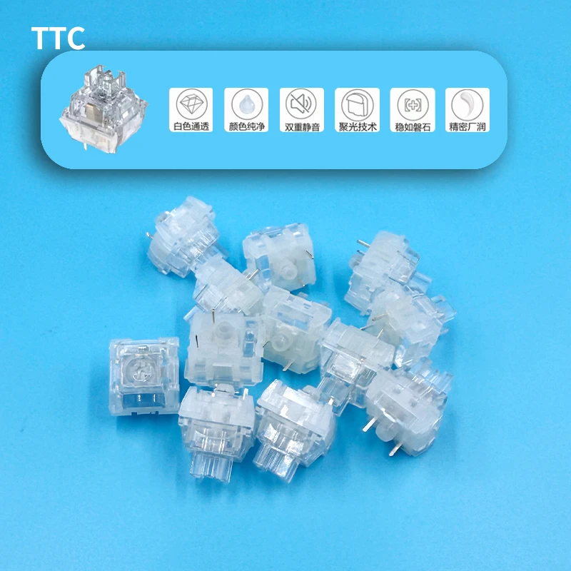 

TTC Frozen Silent Switch V2 Механическая клавиатура Бесшумные линейные переключатели 39 gf 3 контакта RGB Прозрачная заводская смазка Пользовательский ПК
