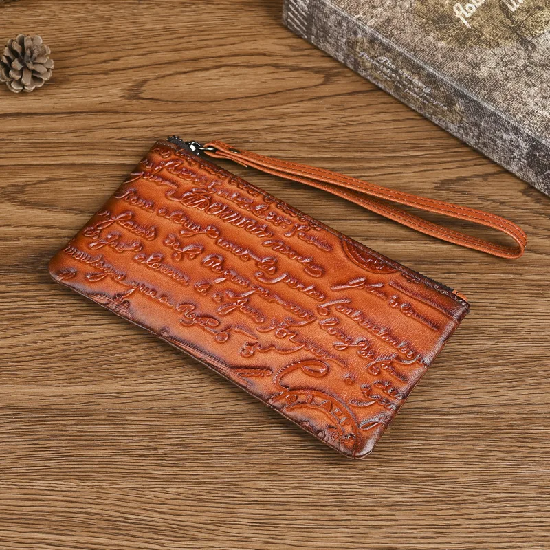 LOMCEL TY3 Retro handmade storage bag - Layered cowhide wallet for small items - Creative clutch with keys - New card holder bag
