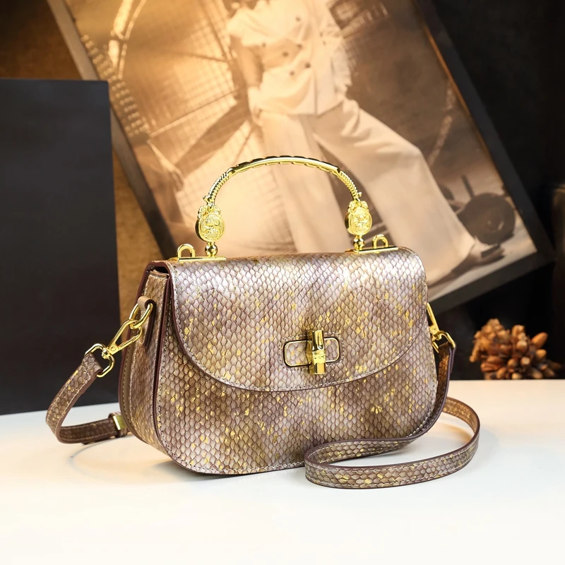 Luxury Fashion Leather Women's Handbags Ladies Shoulder Messenger Saddle Bag 2024 Brand Serpentine Portable Crossbody Bags Trend