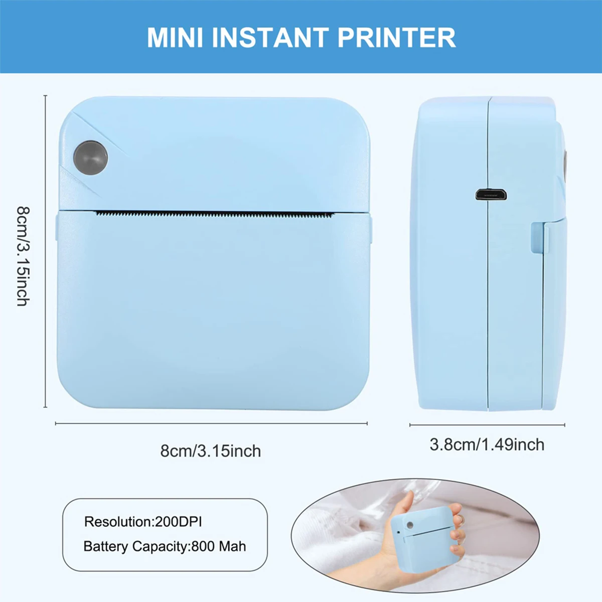 Mini Printer Printing Wireless Bluetooth Portable Thermal Printer, 203 DPI Clear Resolution, Can Print Labels, Stickers, Photos