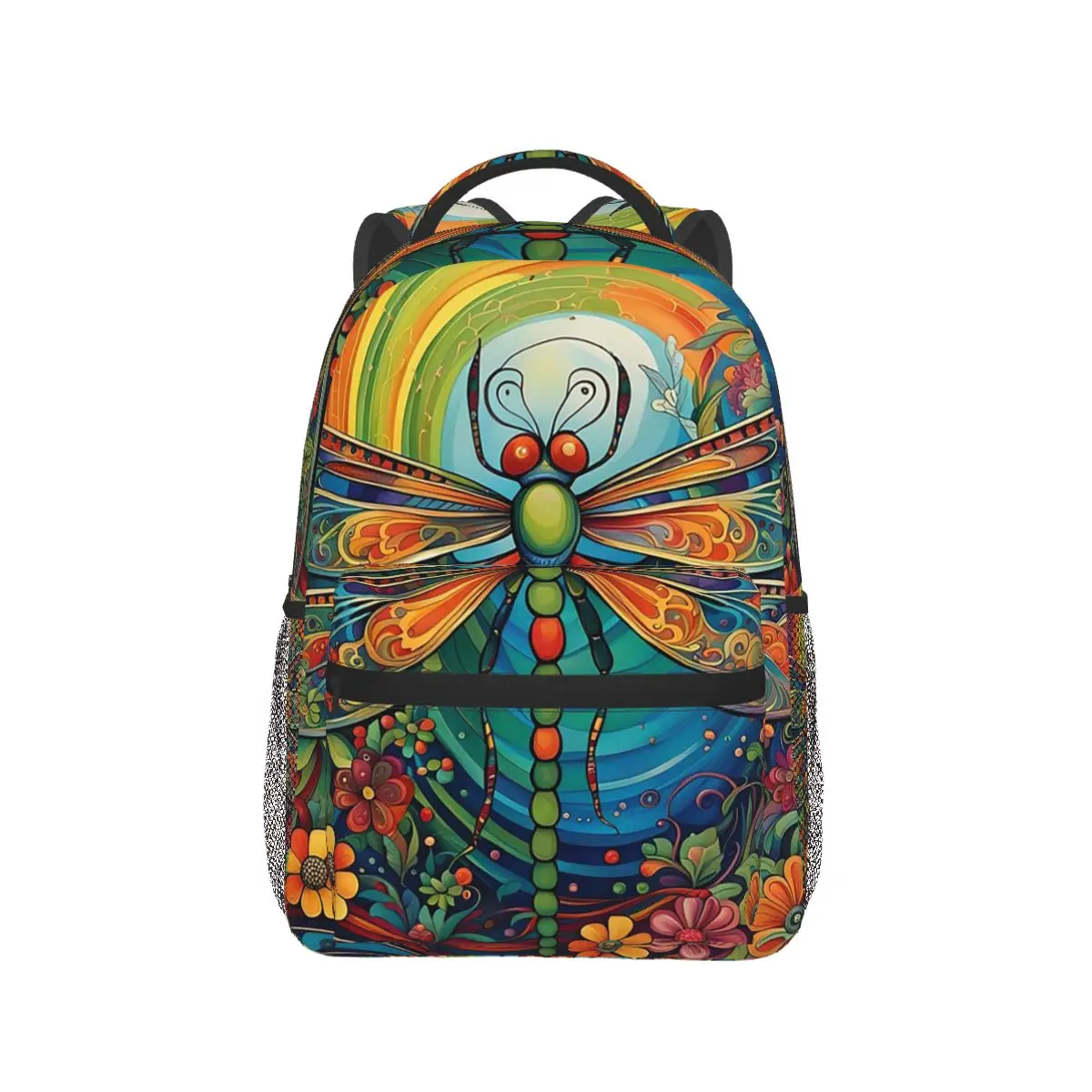 

Colorful Dragonfly With Flower Backpack Hot Sale Daypack Large Capacity Children BookBag School Bag Shoulder Bags for Men Women