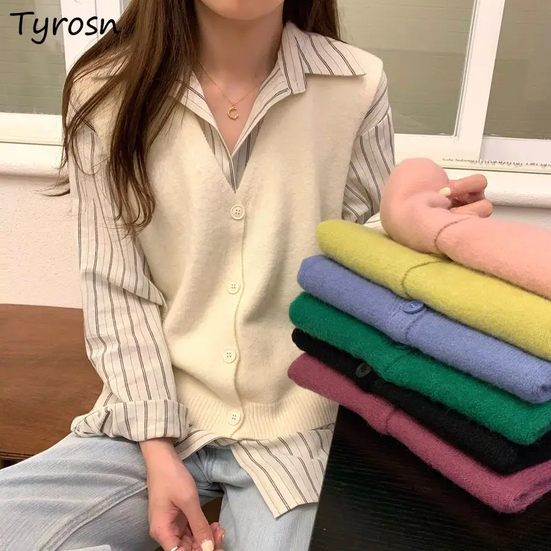 

Sweater Vest Women Simple Sleeveless Outwear Fashion Students Casual Loose All-match Ins Korean Style Solid Knittedwear Button