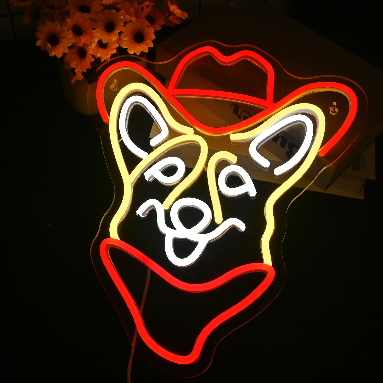 Corgi Neon LED Zeichen Kinderzimmer Dekor niedlichen Cowboy Hund Neonlichter für Haustier Business Shop Club Bar Party USB angetrieben dimmbare Lampe