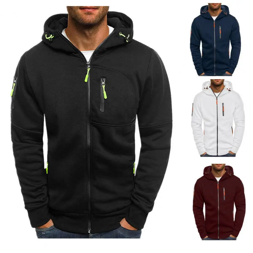 

Zippered Hooded Sweatshirt Men's Zip-up Hoodie with Zipper Pockets for Spring Fall Workouts Stylish Cardigan Jacket with for Men