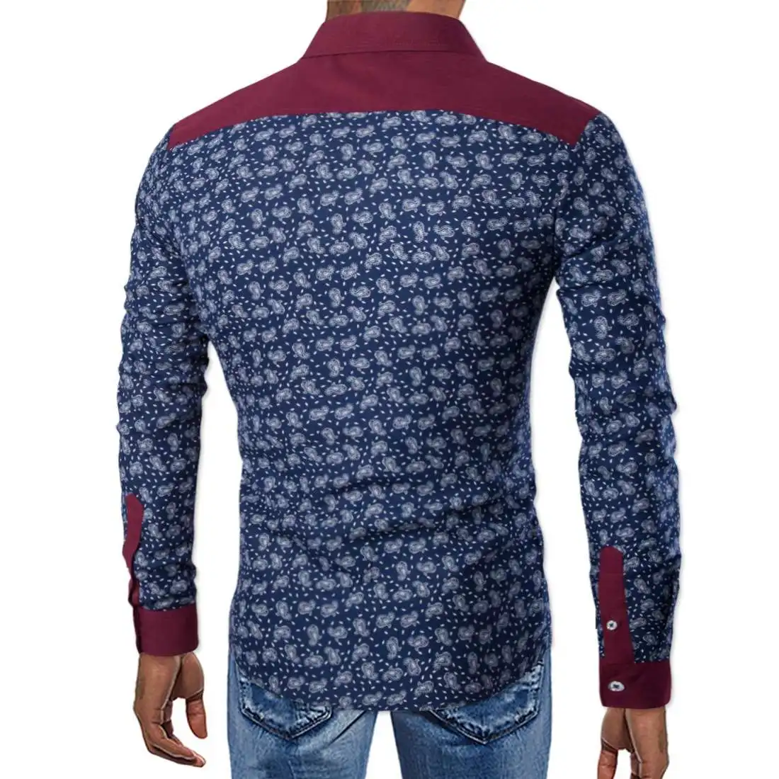 

Осенняя новинка: мужская рубашка с длинным рукавом, контрастными вставками, в британском стиле, из утолщенной искусственной кожи, свободного кроя, дизайн Cleanfit для мужчин среднего возраста.