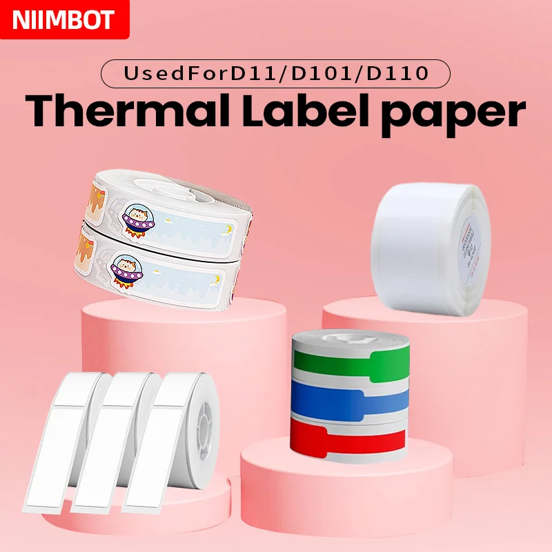 Niimbot-Autocollant étanche auto-adhésif, fil thermique, blanc, câble, couleur, dessin animé, mini imprimante portable, adapté pour D11, D