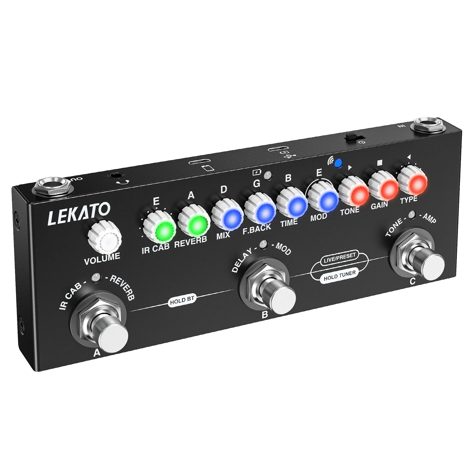 LEKATO Cube Baby Multi Effects Guitar Pedal Power Supply Pedal Processsor 8 Ir Cabinets Simulation Chorus Phaser Reverb Vibrato