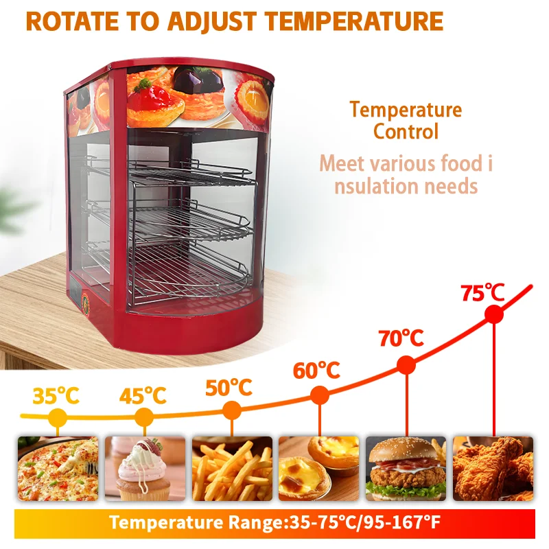 Commercial Food Warmer Display 5-Tier Electric Pizza Warmer Display Pastry Display Case Restaurant Heated Cabinet