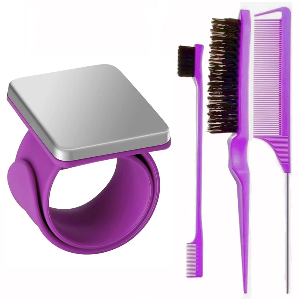 

4 шт./компл., инструменты для укладки волос, черный ремешок на запястье, с 3 расческами в виде крысиного хвоста, парикмахерская, специальная заколка для волос, краска для завивки волос