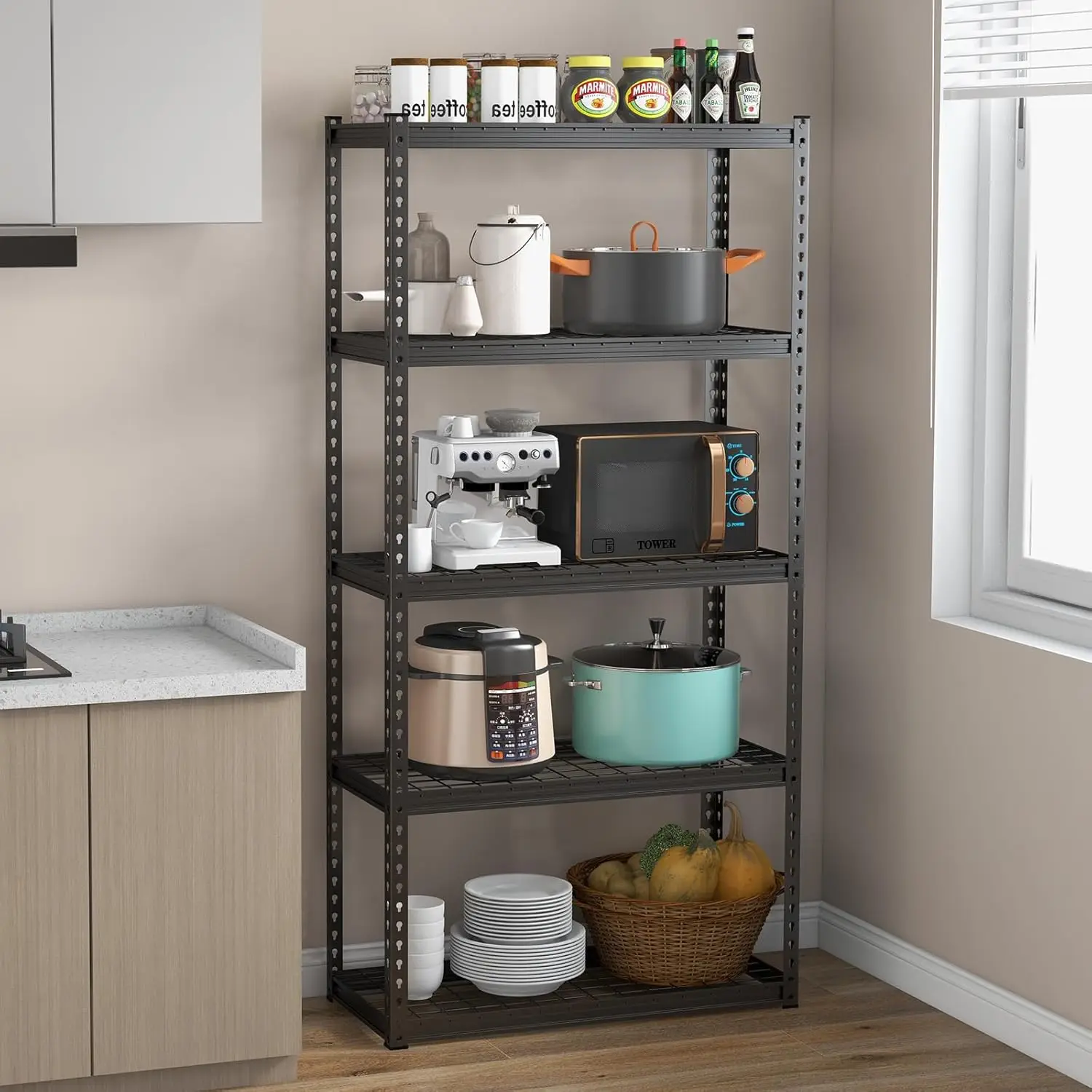 5-Tier Garage Storage Shelves, Heavy Duty Metal Storage Shelving Unit, Adjustable Storage Rack 35.5