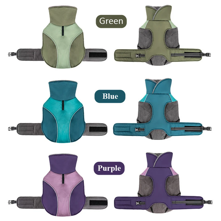 Winter Dog Jacket with Harness Hole Warm Thicken Windproof High Fur Collar Dog Coat for Small Dogs Reflective Pet Snow Outfit
