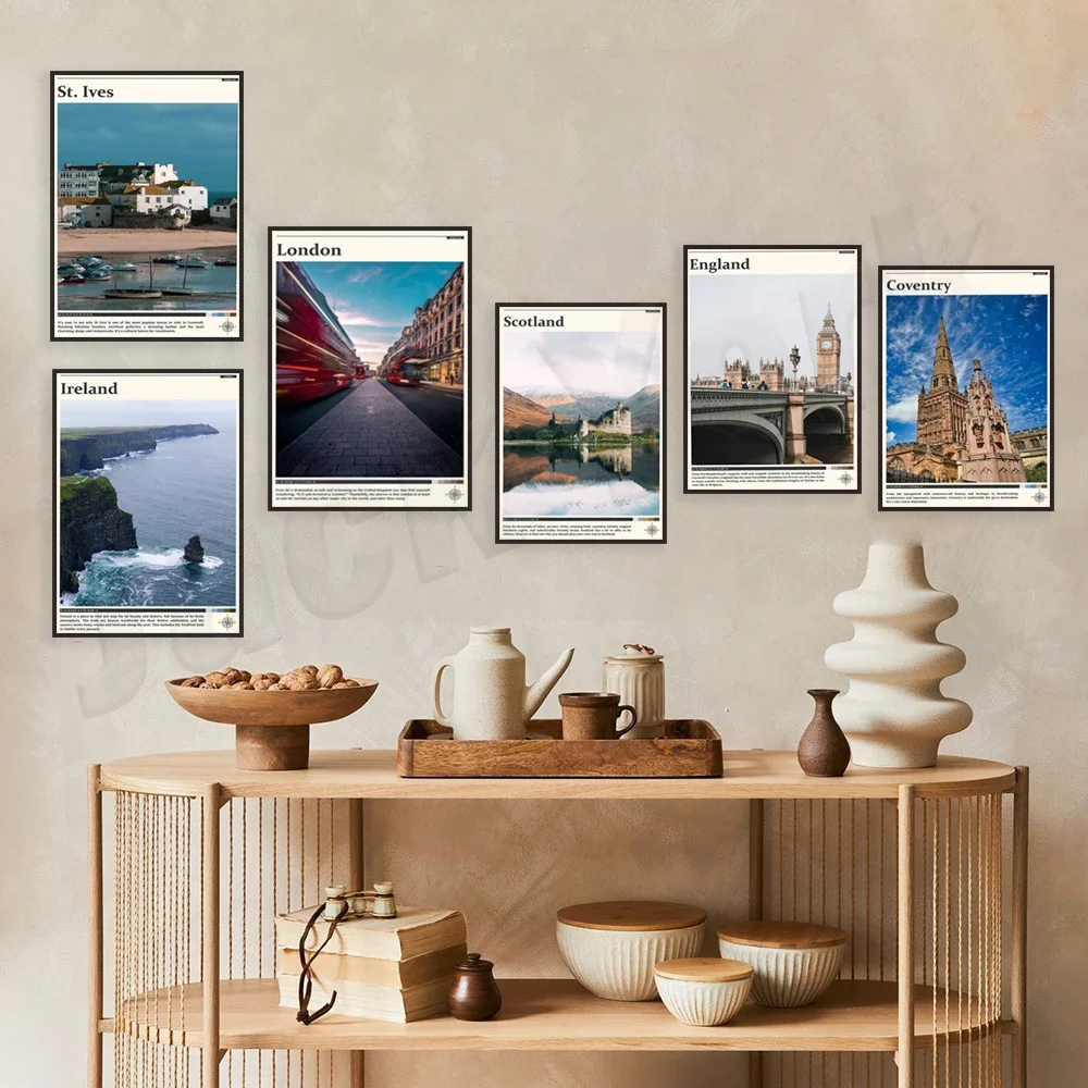 St Ives, Scotland, Ireland, London, Edinburgh, Dublin, Coventry, England travel poster wall art print