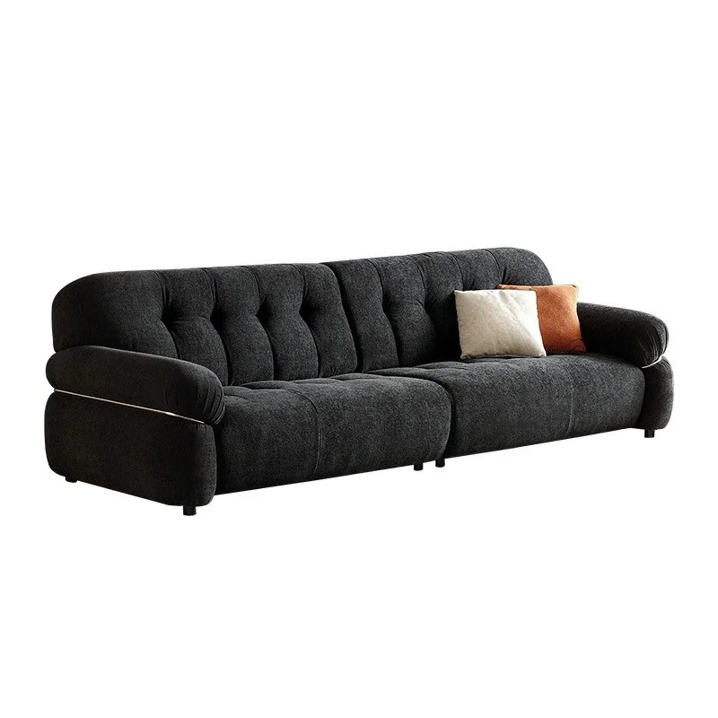 

French retro style, light luxury sofa, living room, black cloud fabric sofa