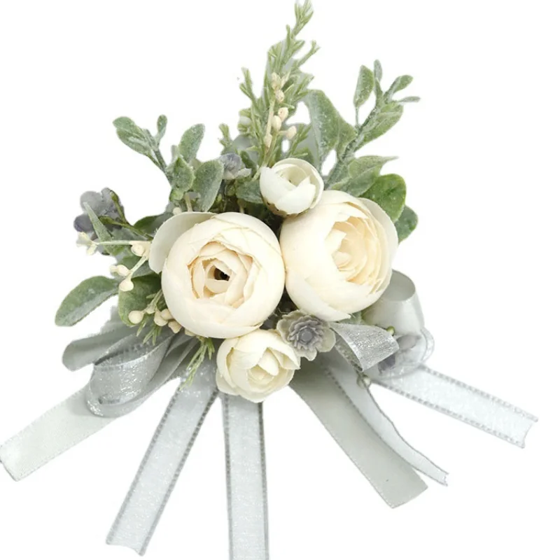 BAIFUMINGYI ramillete de muñeca de Boutonniere blanco, accesorios de boda, decoración de novio de dama de honor, boda para hombre, akcesoria