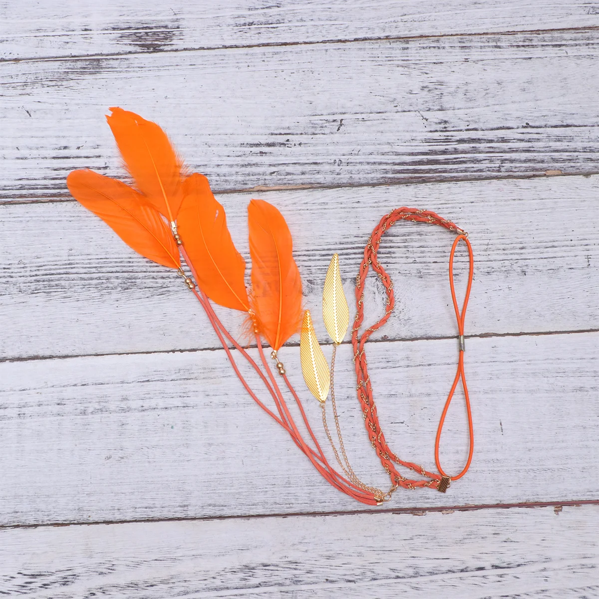 ورقة قلادة المنسوجة عقال ملون برتقالي سلسلة جديلة الشعر الأطواق رومانسية البوهيمي نمط التصوير مهرجان الحفلات