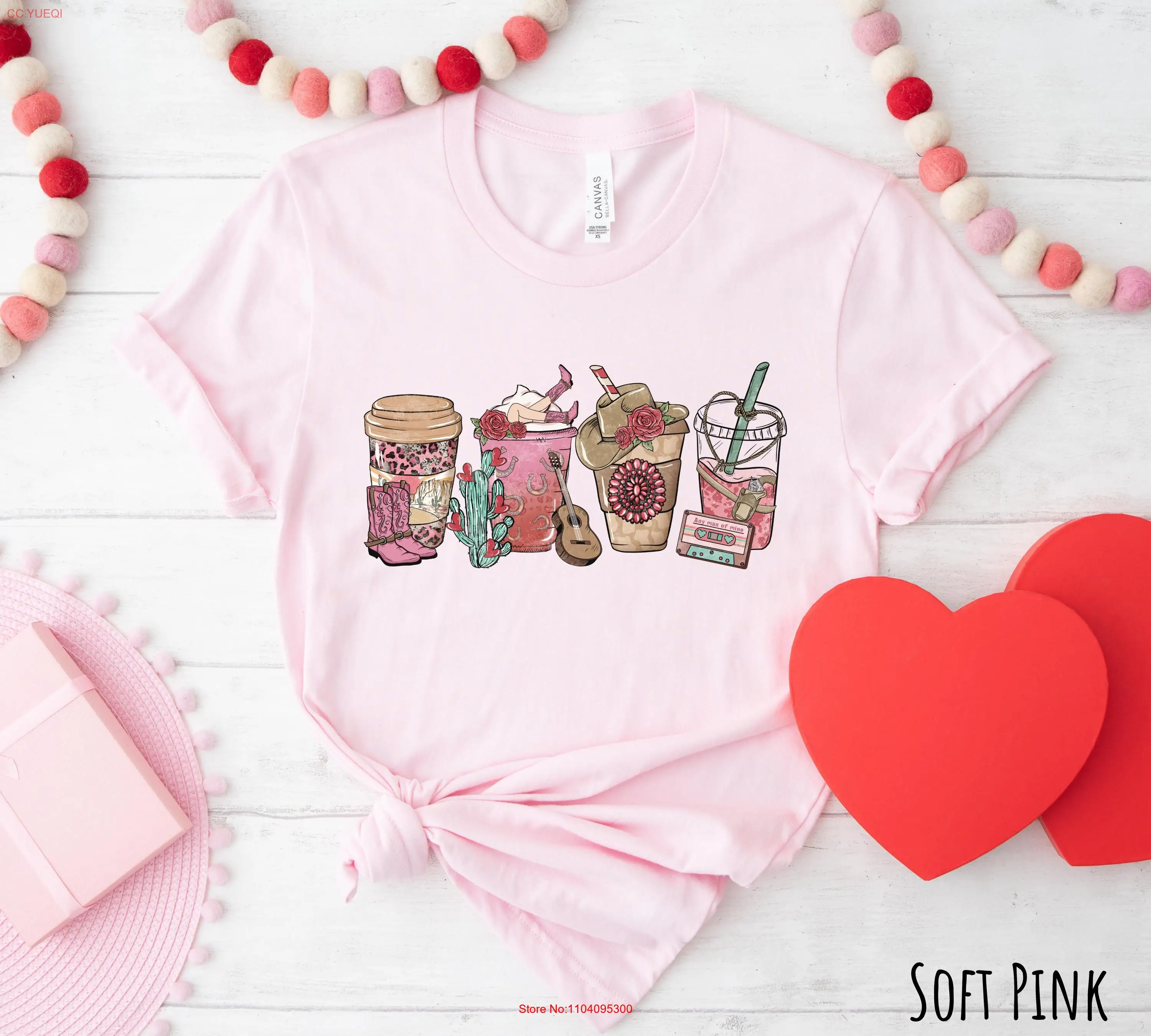 

Кофейная футболка в стиле вестерн на День святого Валентина, ковбойка на день Святого Валентина для женщин, подруга, День святого Валентина, с длинными или короткими рукавами