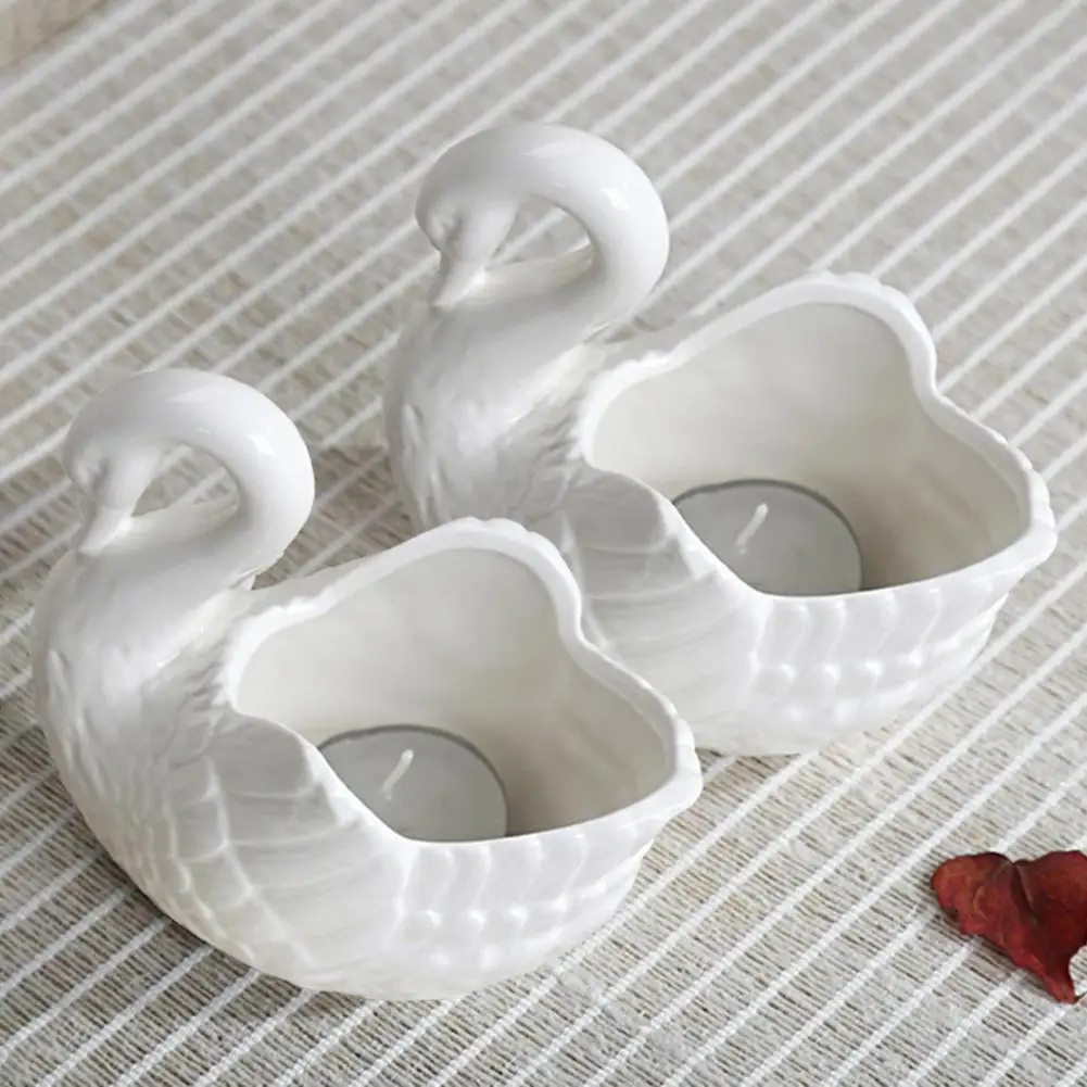Adorno de cisne multiusos, elegante portavelas de cisne, adorno de cerámica multiusos para plantas hidropónicas, suculentas de escritorio